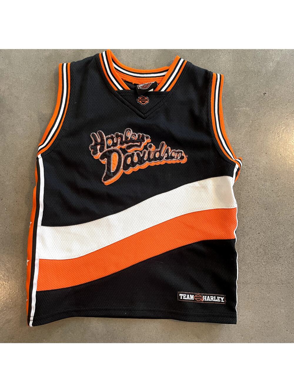 Harley Davidson black orange motorcycle sleeveless top jersey shirt boys 6